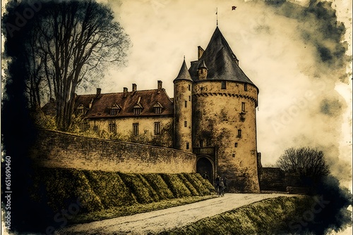 in front of the old castle ramparts chteau castle  photo