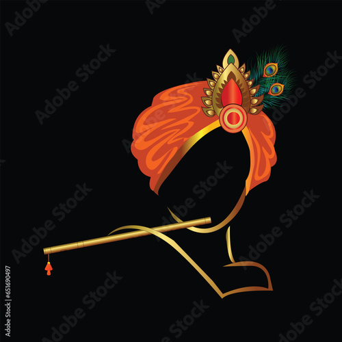 Hindu Lord Krishna with flute illustration for Janmashtami festival greetings