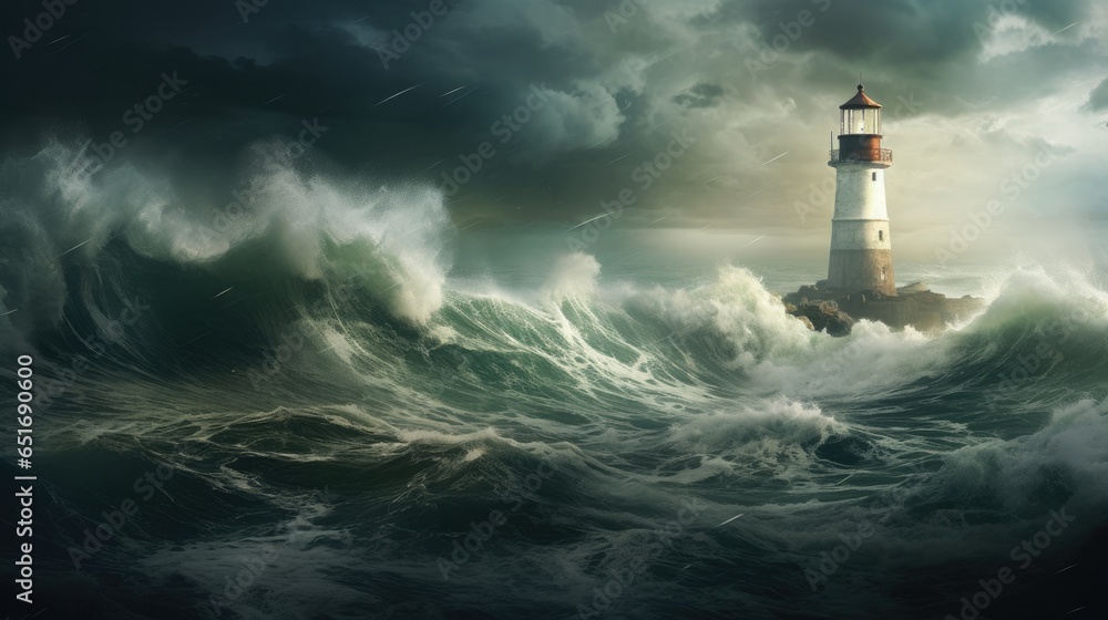 illustration of a lighthouse during a storm