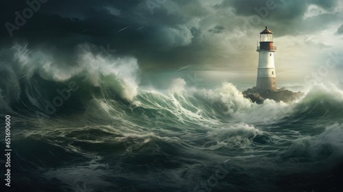 illustration of a lighthouse during a storm