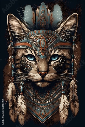 Cat tribal totem esoteric tattoo design illustration