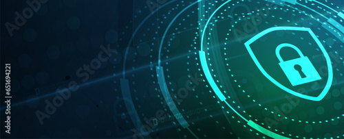 internet digital security technology concept for business background. Lock on circuit board