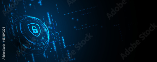 internet digital security technology concept for business background. Lock on circuit board