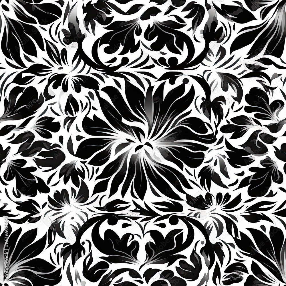 Ornamental flower pattern black and white, AI Generated Ornamental flower pattern black and white, AI Generated