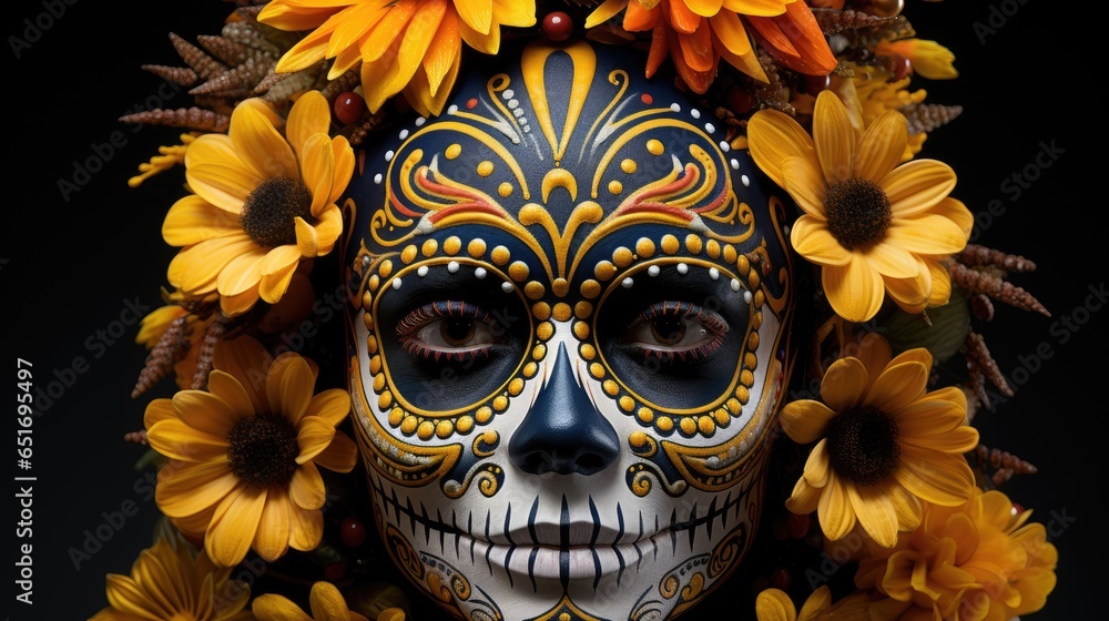 Close up photo of a woman in traditional Day of the Dead costume and make up (Día de Muertos) Close up photo of a woman in traditional Day of the Dead costume and make up (Día de Muertos)