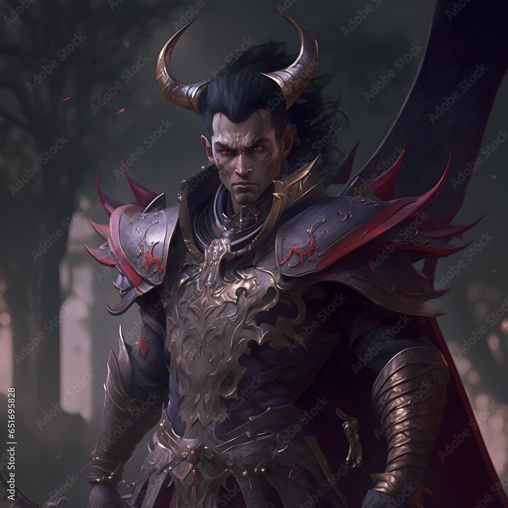 character design beautiful tiefling male paladin with black hair and ...