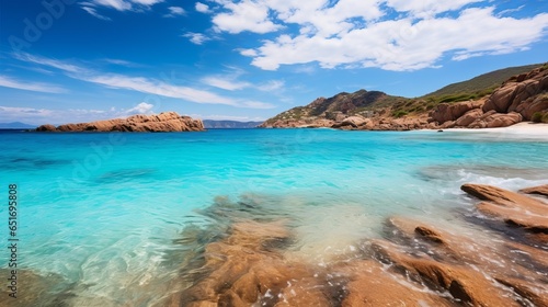 A captivating view of Goloritze Beach  a stunning natural wonder located in the breathtaking island of Sardinia. This image showcases the beauty of this coastal paradise