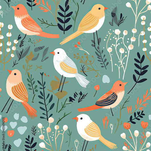 Nature Serenade A calming and soothing pattern with elements like birds  leaves  and soft colors vector art AI Generated