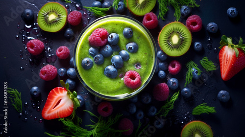 Healthy fruit smoothie fresh ingredients wellness, generative ai.