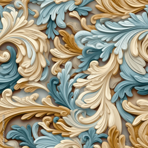 Natural embroidery fantasy rococo flowing seamless pattern, AI Generated