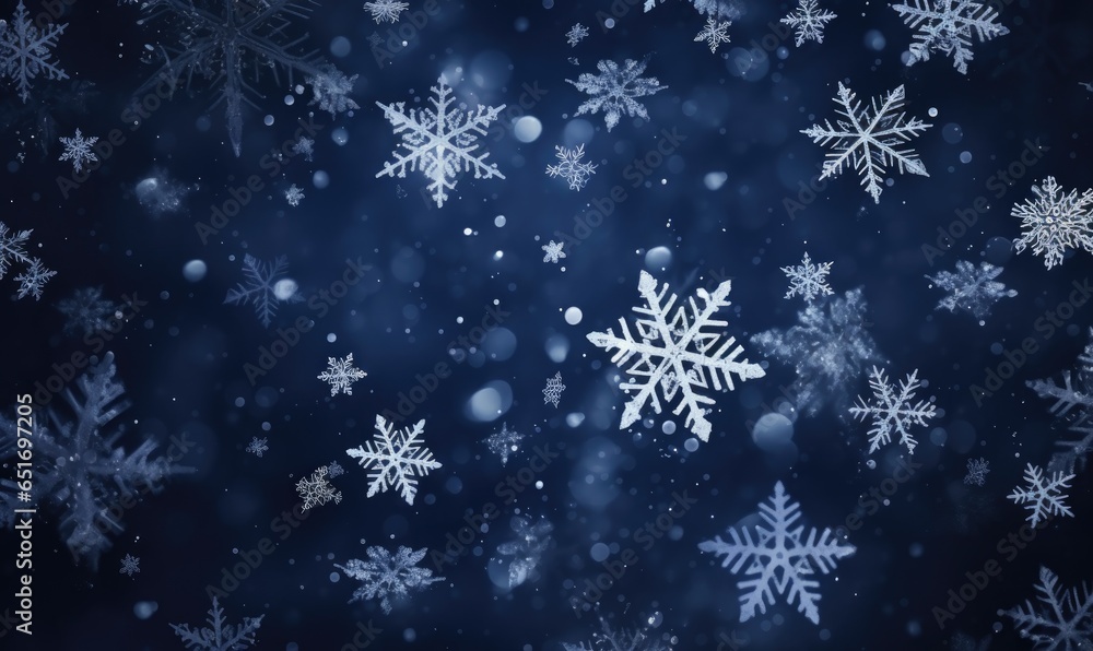 Falling snowflakes on blue background. Blurred snowflakes. Christmas background. Falling snowflakes on blue background. Blurred snowflakes. Christmas background.