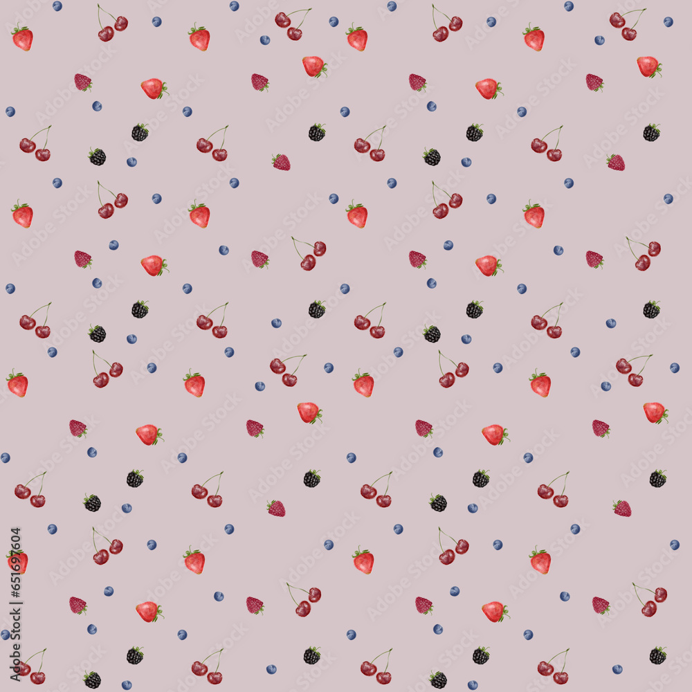 pattern with berries strawberry cherry blueberry raspberry background