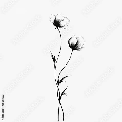 Minimalist flower line art on white background, AI Generated