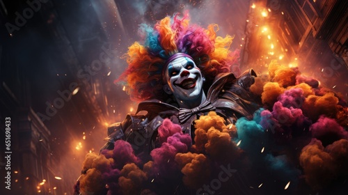 Close up of scary crazy clown