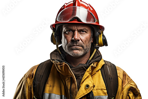 Mid aged firefighter isolated on a transparent background, Generative Ai © rzrstudio