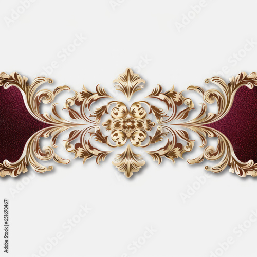 Maroon gold luxury decorative Filigree Elaborate on white Background, AI Generated