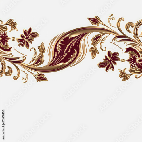 Maroon gold luxury decorative Filigree Elaborate on white Background, AI Generated