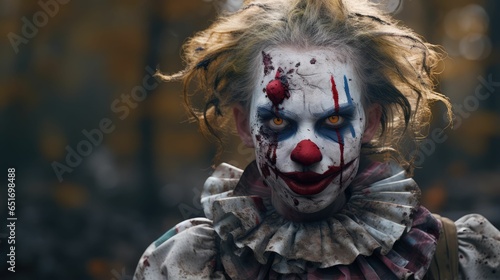 Close up of scary crazy clown