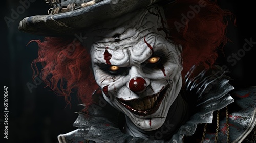 Close up of scary crazy clown