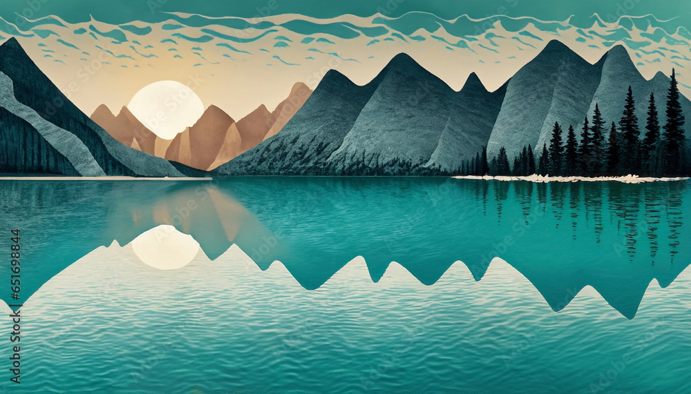 Beautiful illustration of Lake Louise at Banff National Park in Alberta, Canada - obrazy, fototapety, plakaty 