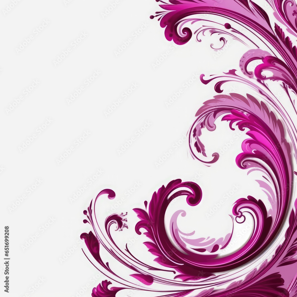 Magenta elaborate filigree corner borders on white Background, AI Generated Magenta elaborate filigree corner borders on white Background, AI Generated