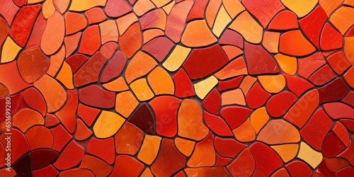 Red and orange ceramic wall and floor tiles mosaic texture background. © JW Studio