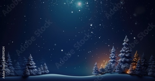 Fantasy background with christmas night. Winter forest with fantastic moon and lights. Christmas background. © TheoTheWizard
