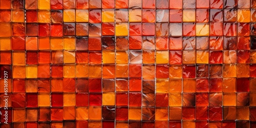 Red and orange ceramic wall and floor tiles mosaic texture background.