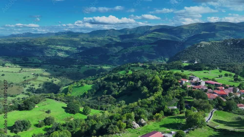 Countryside landscape in San Pedro in the Sierra de Hornijo. Pico La Mortera, Peña San Vicente and Peña El Moro. Cantabria, Spain, Europe Countryside landscape in San Pedro in the Sierra de Hornijo. Pico La Mortera, Peña San Vicente and Peña El Moro. Cantabria, Spain, Europe