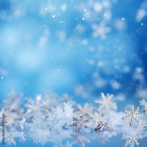 Winter theme greeting card background, snowflakes on blue background © Guido Amrein