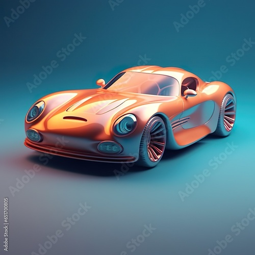 Orange sports car isolated in blue background, 3d render