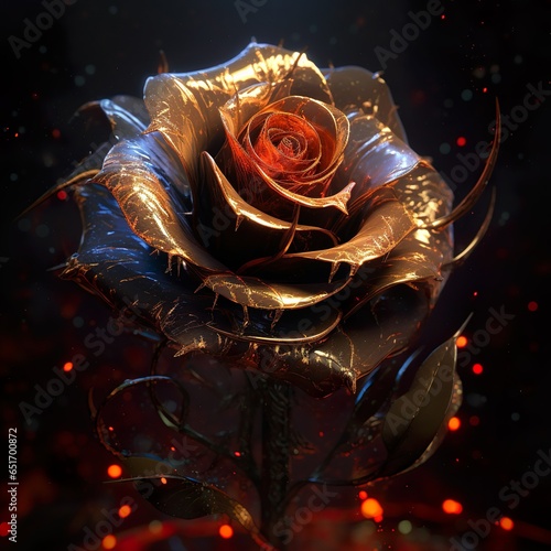 Golden Rose Isolated On Black Background