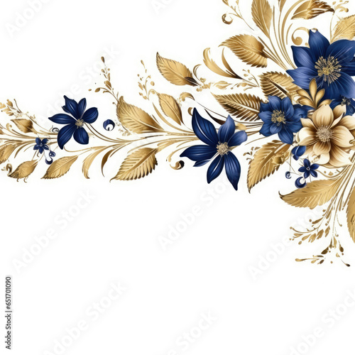 Indigo gold luxury decorative Filigree Elaborate on white Background, AI Generated