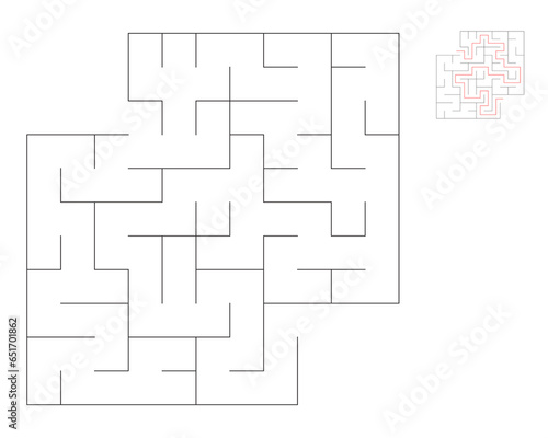Square maze,  logic game with labyrinths.  maze game. A maze with answers