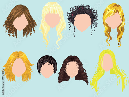 vector realistic female hairstyles set