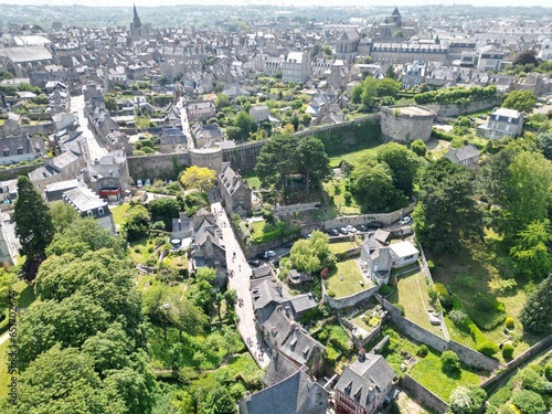 Dinan old town walls Brittany, France drone,aerial
