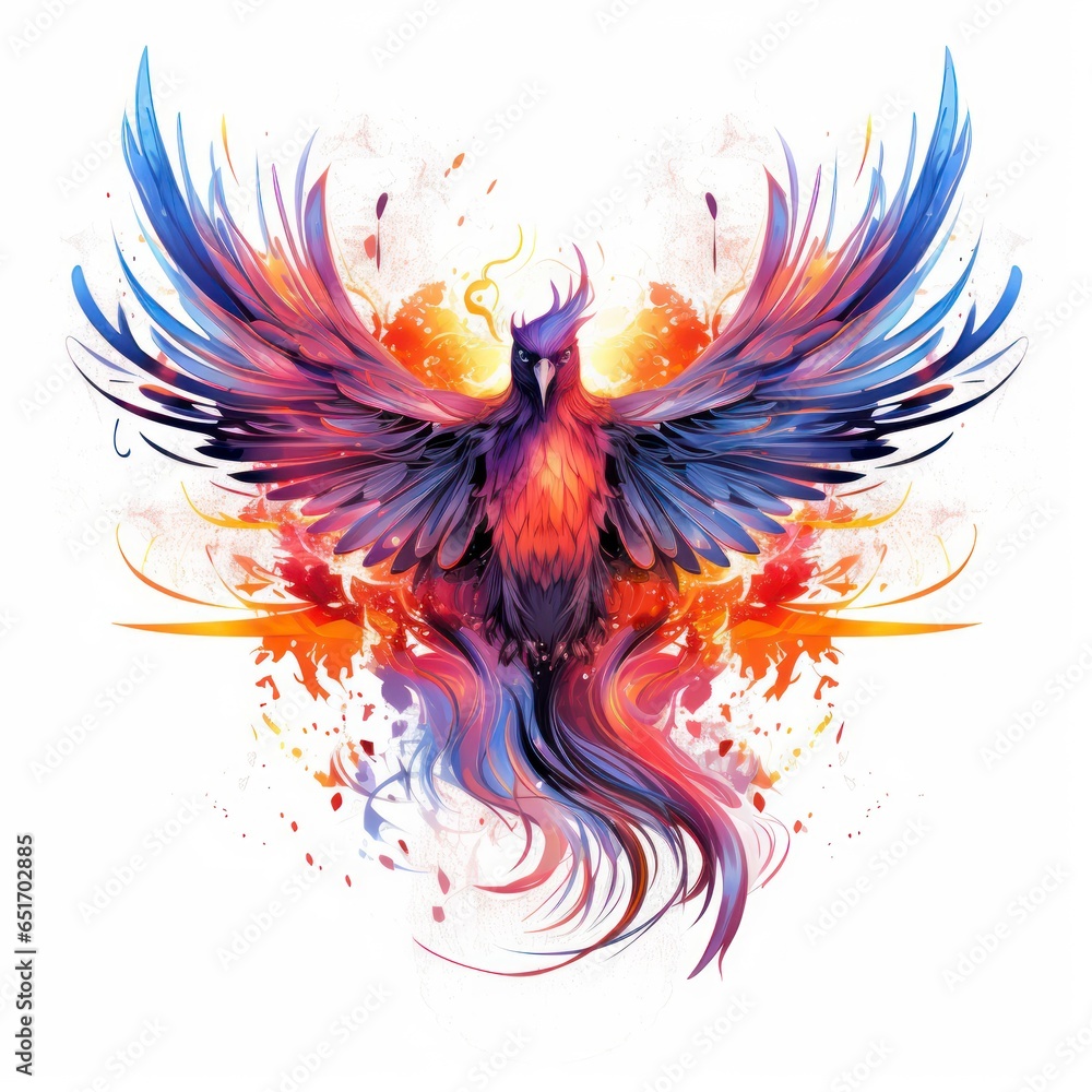 Fototapeta premium Phoenix bird in the style of electric dream isolated on white background