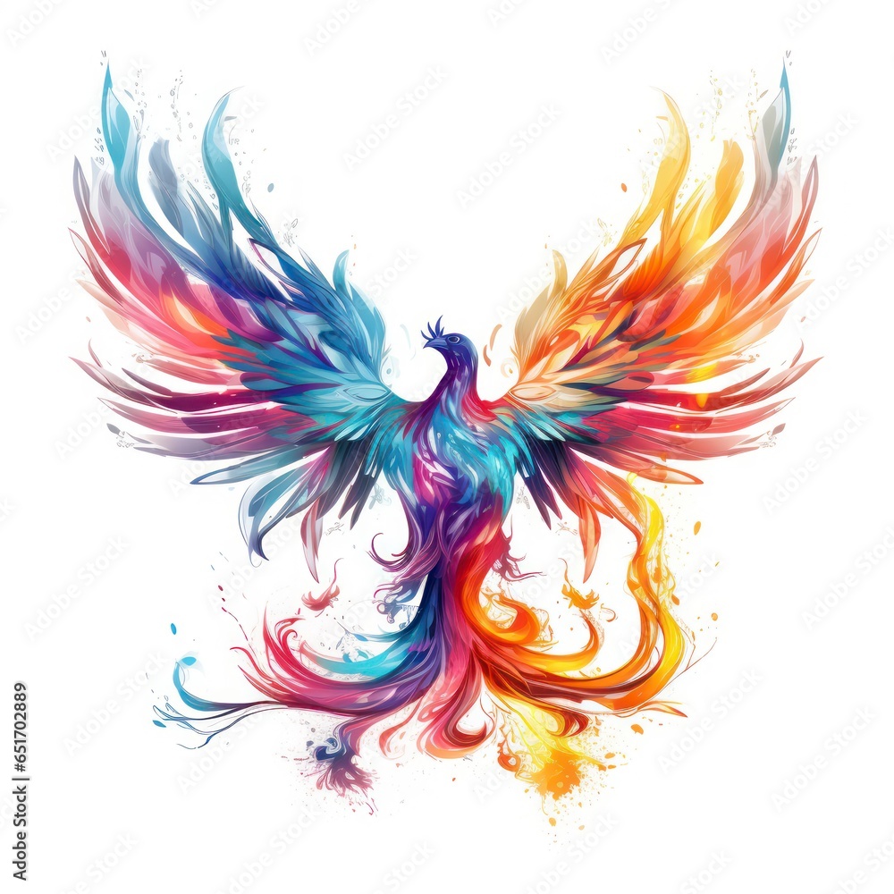 Phoenix bird in the style of electric dream isolated on white background Phoenix bird in the style of electric dream isolated on white background