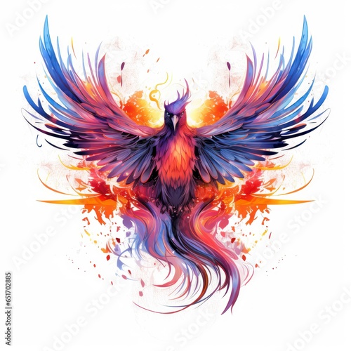 Phoenix bird in the style of electric dream isolated on white background