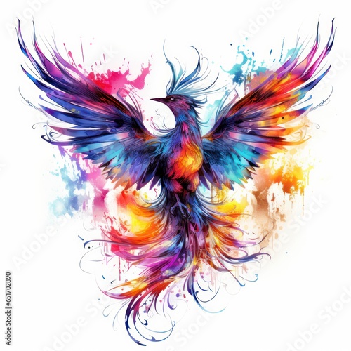 Phoenix bird in the style of electric dream isolated on white background