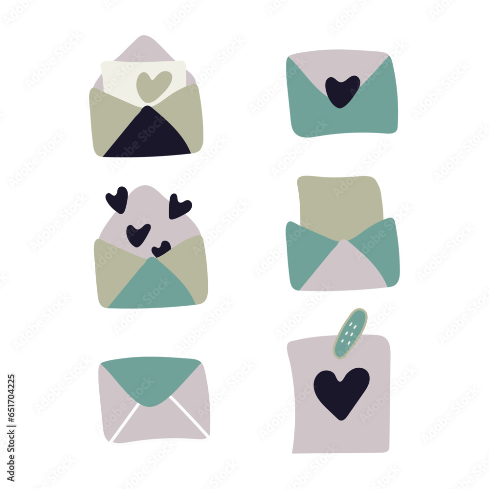 blue envelopes with different hearts vector set. Congratulatory envelopes for valentine's day. Bright colors. Vector illustration blue envelopes with different hearts vector set. Congratulatory envelopes for valentine's day. Bright colors. Vector illustration