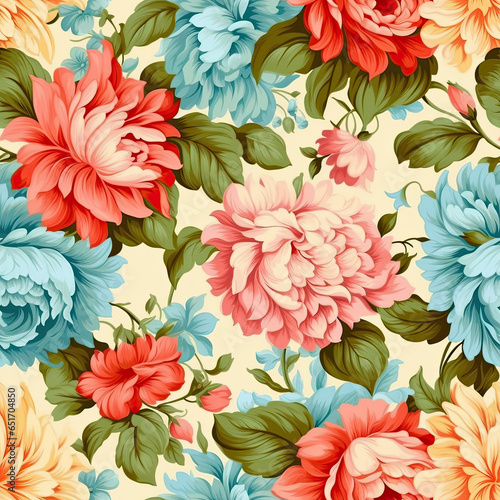 Vintage floral design pattern bright pastel color insanely details AI Generated. © MSHAHID
