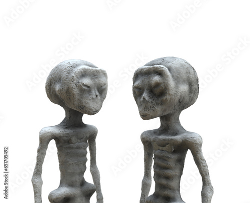 Non-human body, alien mummy, Nazca Mummy, Mexico. Black background. 3D rendering