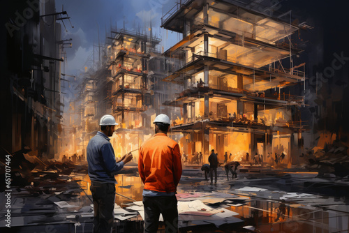 Illustration of Construction Workers - Conceptual Art