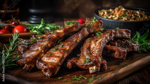 Succulent and tender Lamb ribs marinated in a savory blend of spices, AI Generated