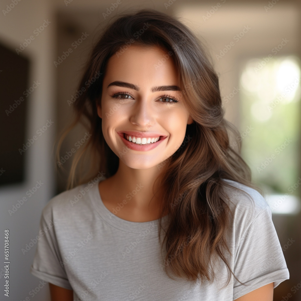 a young attractive women smiling , in the style of smooth a young attractive women smiling , in the style of smooth