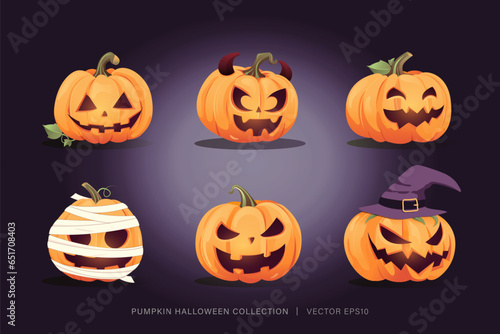 Jack o lantern Halloween pumpkin vector design set of four