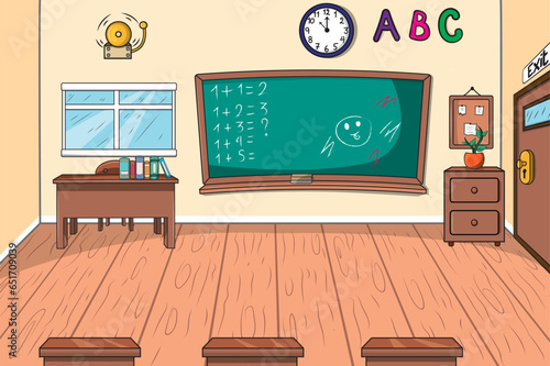 Aula escolar primaria estilo cartoon.