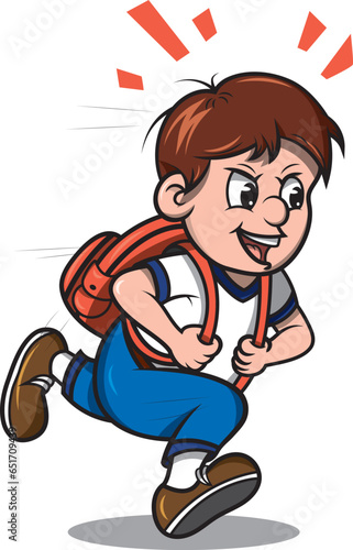 Niño grande corriendo con su mochila en la espalda, ilustracion vectorial sin fondo.