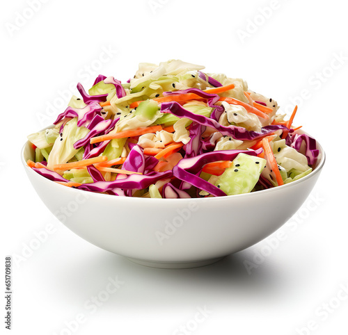 Coleslaw salad AI image illustration isolated on white background. Delicious tasty popular food concept. American favourite cuisine 